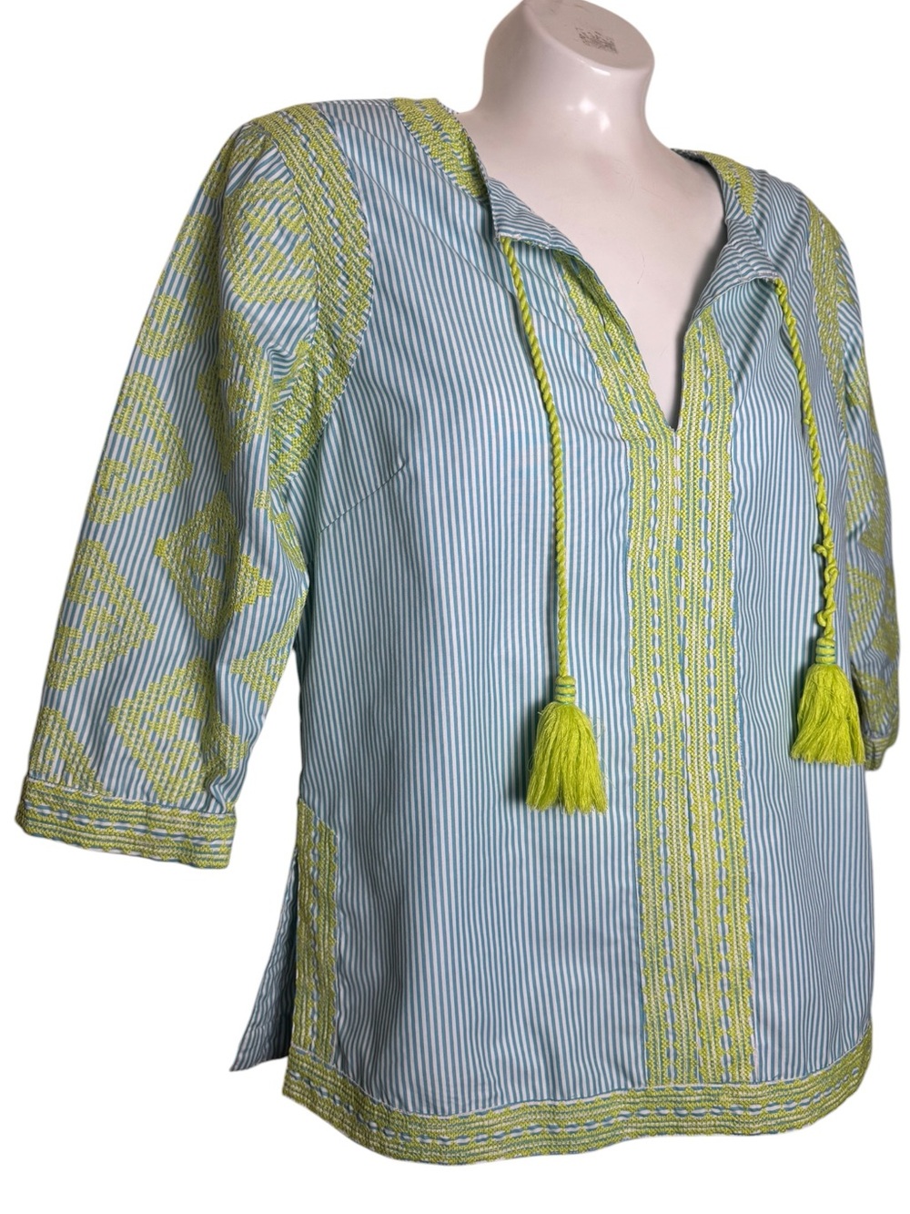 Gretchen Scott Striped Embroidered Tassel Top